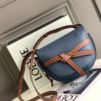 Top Sale Loewe Small Gate Dual Bag in Pebble Grain Calfskin Blue In UK Replica