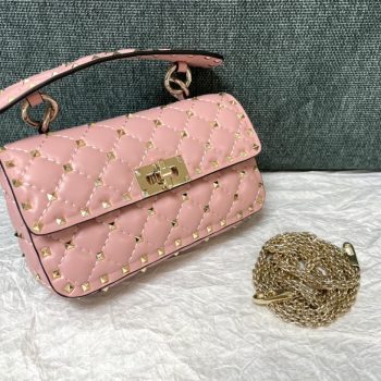 Valentino Rockstud Spike Calfskin Shoulder Bag Pink