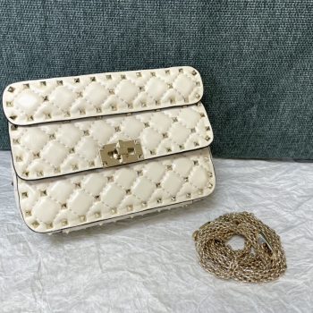 Valentino Rockstud Spike Calfskin Shoulder Bag White