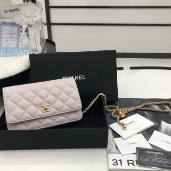 Vintage Chanel AP1450 Wallet on Chain Light Pink Leather With Gold-Tone Metal Ball Price Online Replica