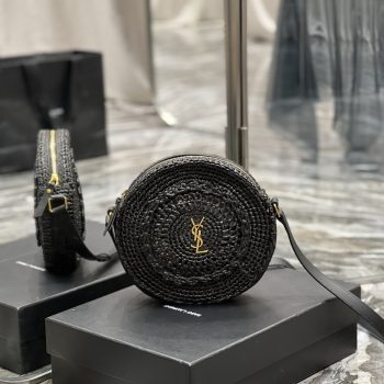 Yves Saint Laurent Round Camera Bag in Raffia Black