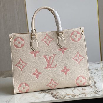 Louis Vuitton M21575 OnTheGo MM Tote Creme and Rose Embossed Supple Grained Cowhide Leather