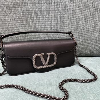 Valentino Garavani Loco Large Shoulder Bag in calfskin with VLogo with Crystals Black