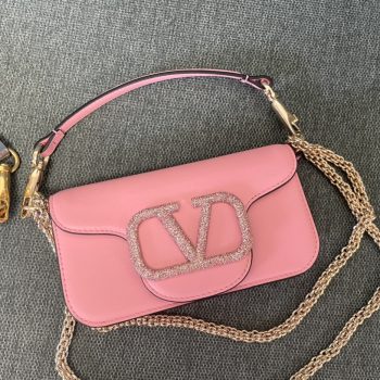 Valentino Garavani Loco Small Shoulder Bag in calfskin with VLogo with Crystals Pink