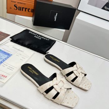 Yves Saint Laurent Women Ostrich Pattern Flat Sandals-0031 35-43