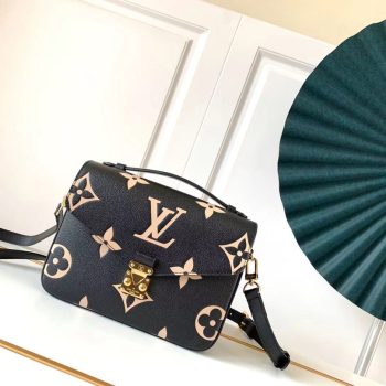 Louis Vuitton M45773 Pochette Metis Embossed Grained cowhide Leather Black and Beige