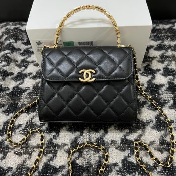 Chanel 22B Enamel Top Handle Handbag Black
