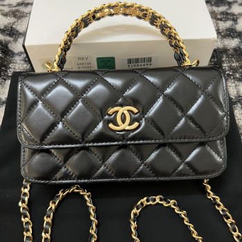 Chanel 23P Small Kelly Top Handle Handbag Black with Gradient Color Chain