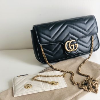 Gucci 751526 GG Marmont Mini Card Case Chain Wallet Black