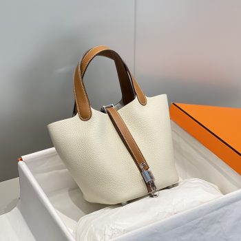 Hermes Picotin Lock 18CM Two Tone Handbag Milkshake White and Brown Handle