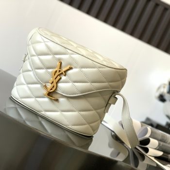 Saint Laurent June Box Bag In Quilted Lambskin With Gold Logo White