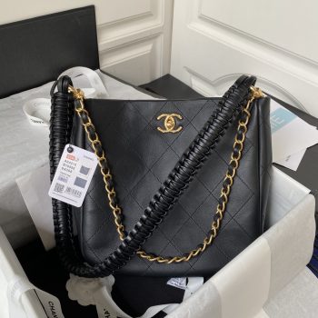 Chanel AS4210 Hobo Bag Calfskin Black with Gold