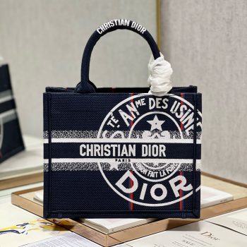 Dior Small Book Tote Blue Dior Union Embroidery 26cm