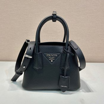 Prada 1BG443 Double Saffiano Leather Mini Bag Deer Skin Pattern Black