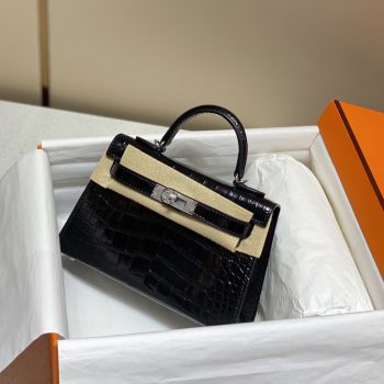 Hermes Mini Kelly 19cm Black Crocodile