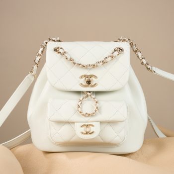 CHANEL 24P Mini Duma Drawstring Backpack White