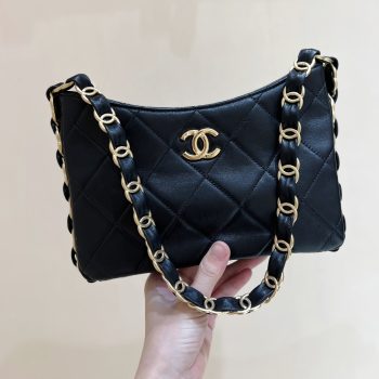 Chanel AS5177 Hobo Bag Lambskin Gold-Tone Metal Black