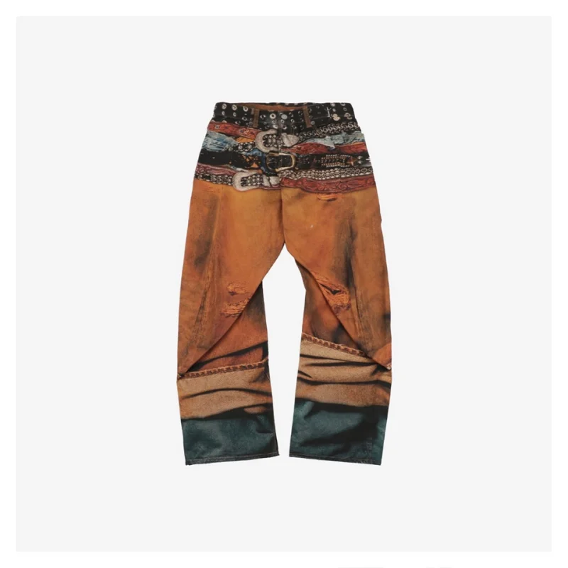 Acne Studios Multi-Belt Pattern Denim Jeans