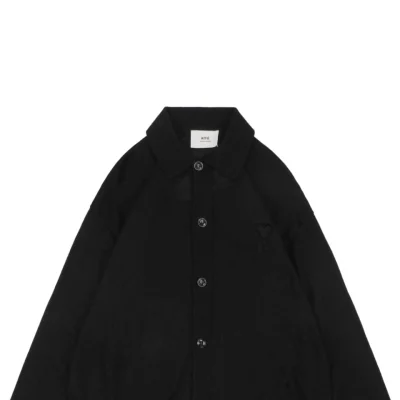 Ami Embossed Heart Embroidery Basic Polo Sweater Black4.jpeg