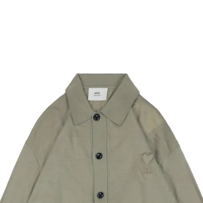 Ami Embossed Heart Embroidery Basic Polo Sweater Green1.jpeg