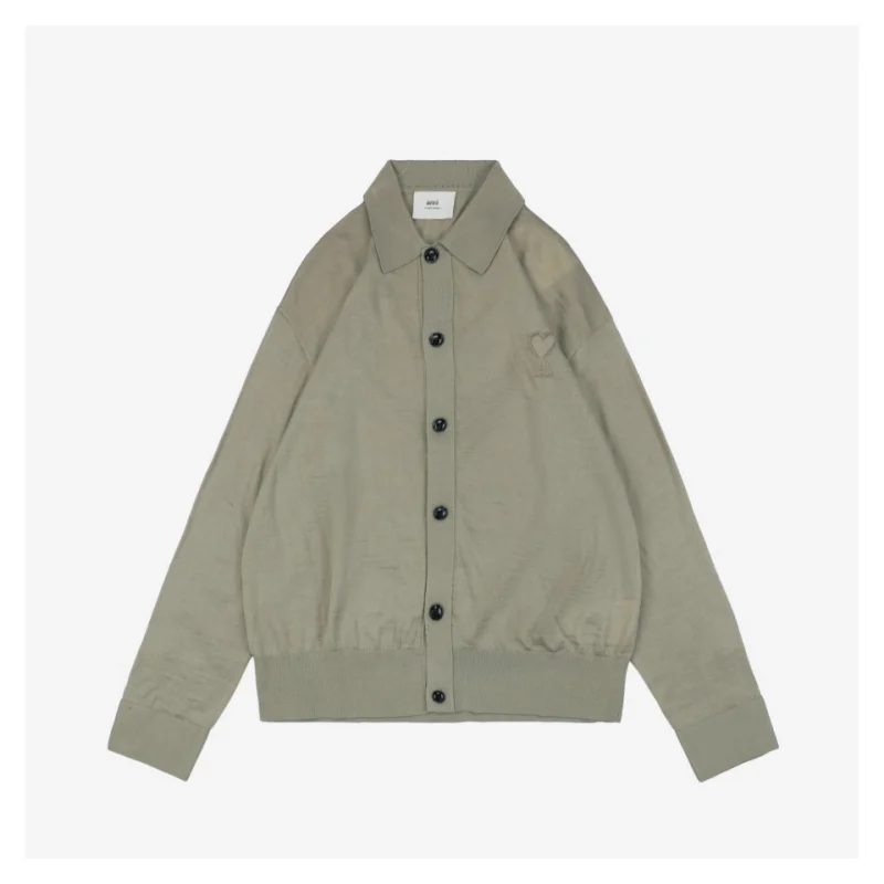 Ami Embossed Heart Embroidery Basic Polo Sweater Green