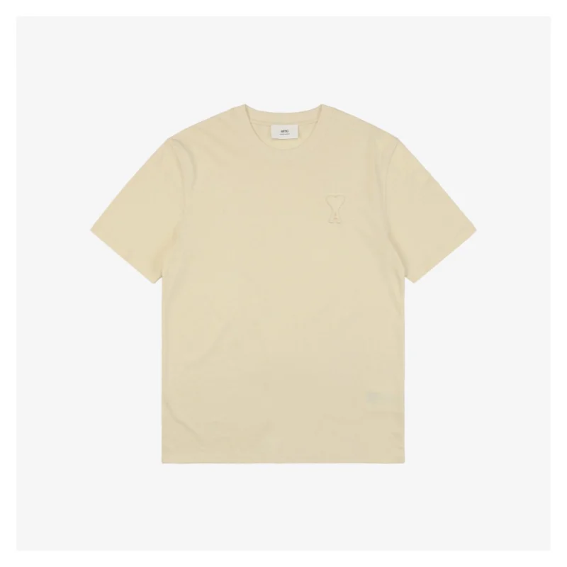 Ami Heart Logo Embossed Short-Sleeve T-Shirt Beige