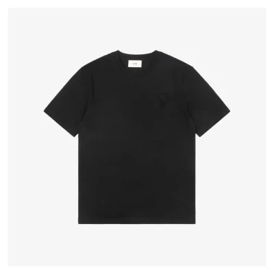 Ami Heart Logo Embossed Short-Sleeve T-Shirt Black