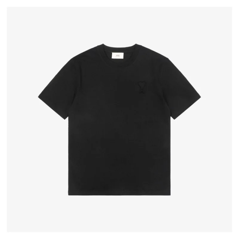 Ami Heart Logo Embossed Short-Sleeve T-Shirt Black