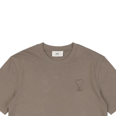 Ami Heart Logo Embossed Short-Sleeve T-Shirt Khaki1.jpeg