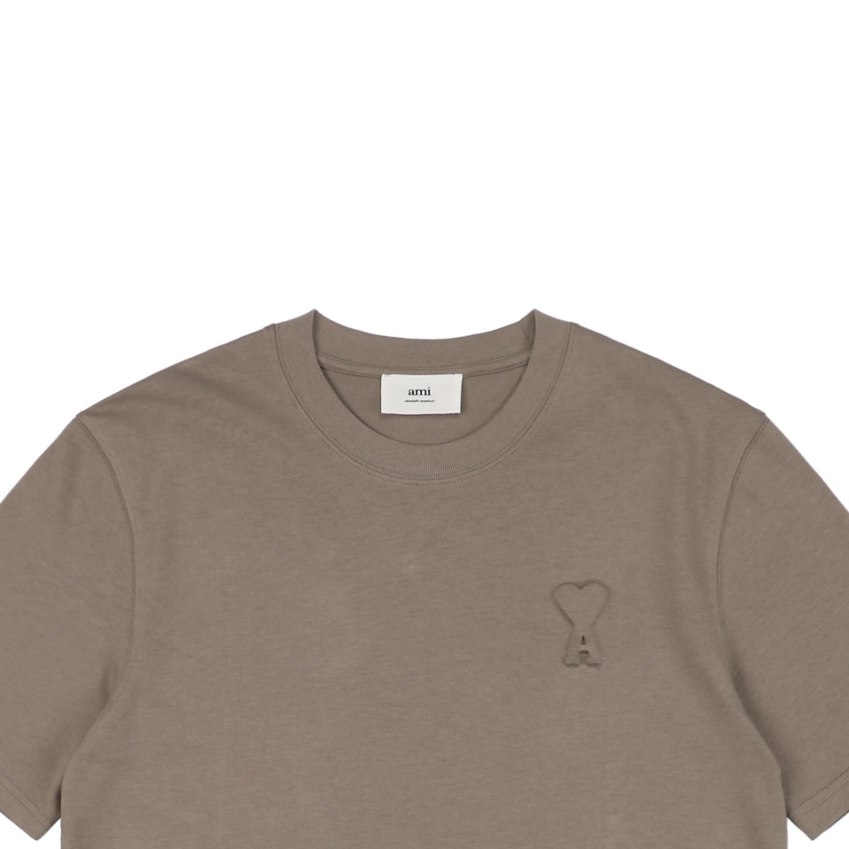 Ami Heart Logo Embossed Short-Sleeve T-Shirt Khaki1.jpeg