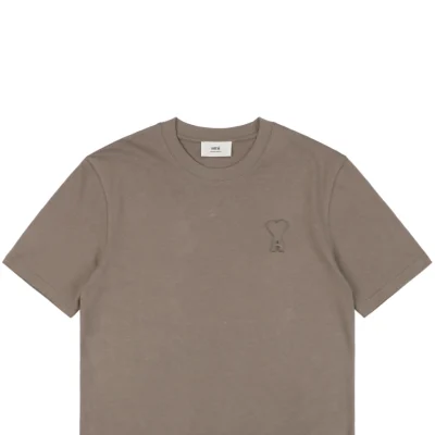 Ami Heart Logo Embossed Short-Sleeve T-Shirt Khaki3.jpeg