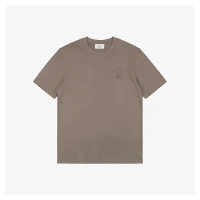 Ami Heart Logo Embossed Short-Sleeve T-Shirt Khaki