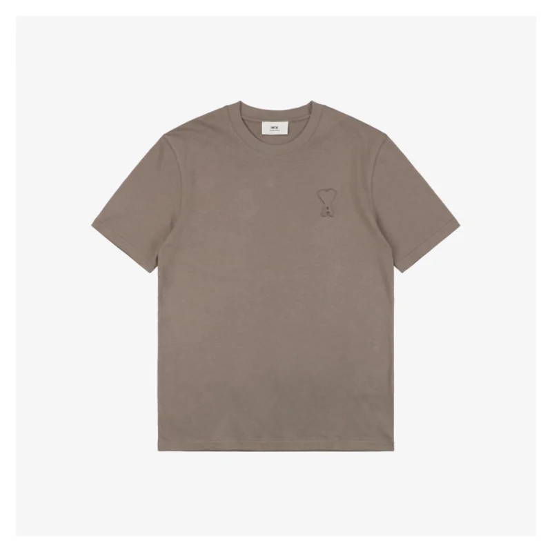 Ami Heart Logo Embossed Short-Sleeve T-Shirt Khaki