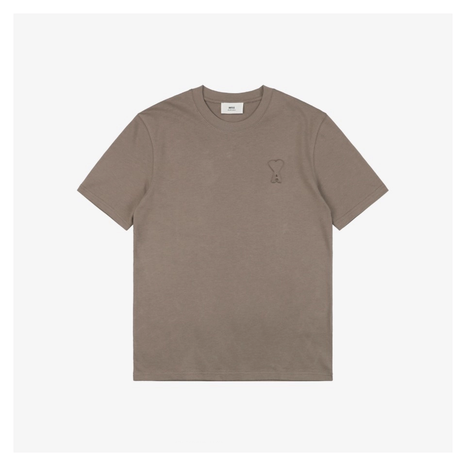 Ami Heart Logo Embossed Short-Sleeve T-Shirt Khaki