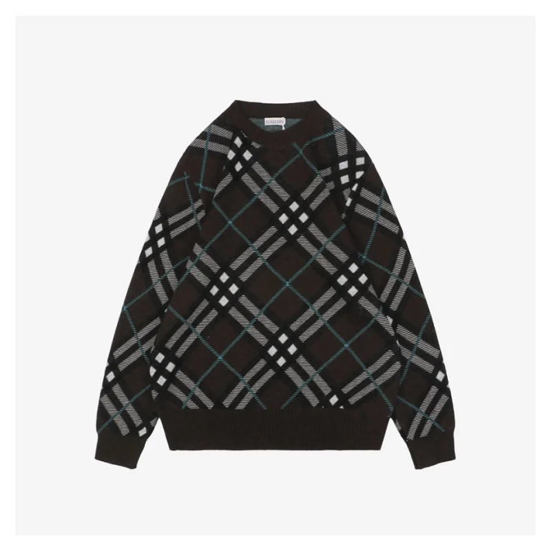 BBrry Diagonal Plaid Round Neck Sweater