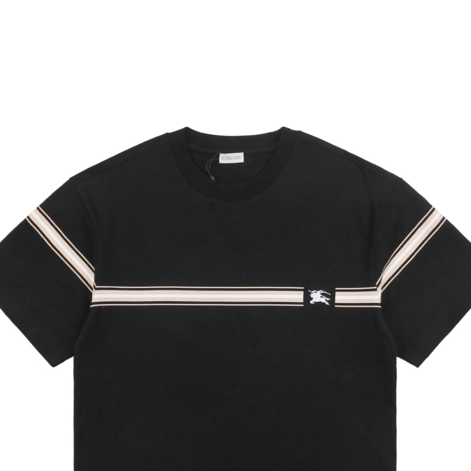 BBrry Horizontal Stripe Knight Logo Embroidery Short-Sleeve Shirt Black1.jpeg