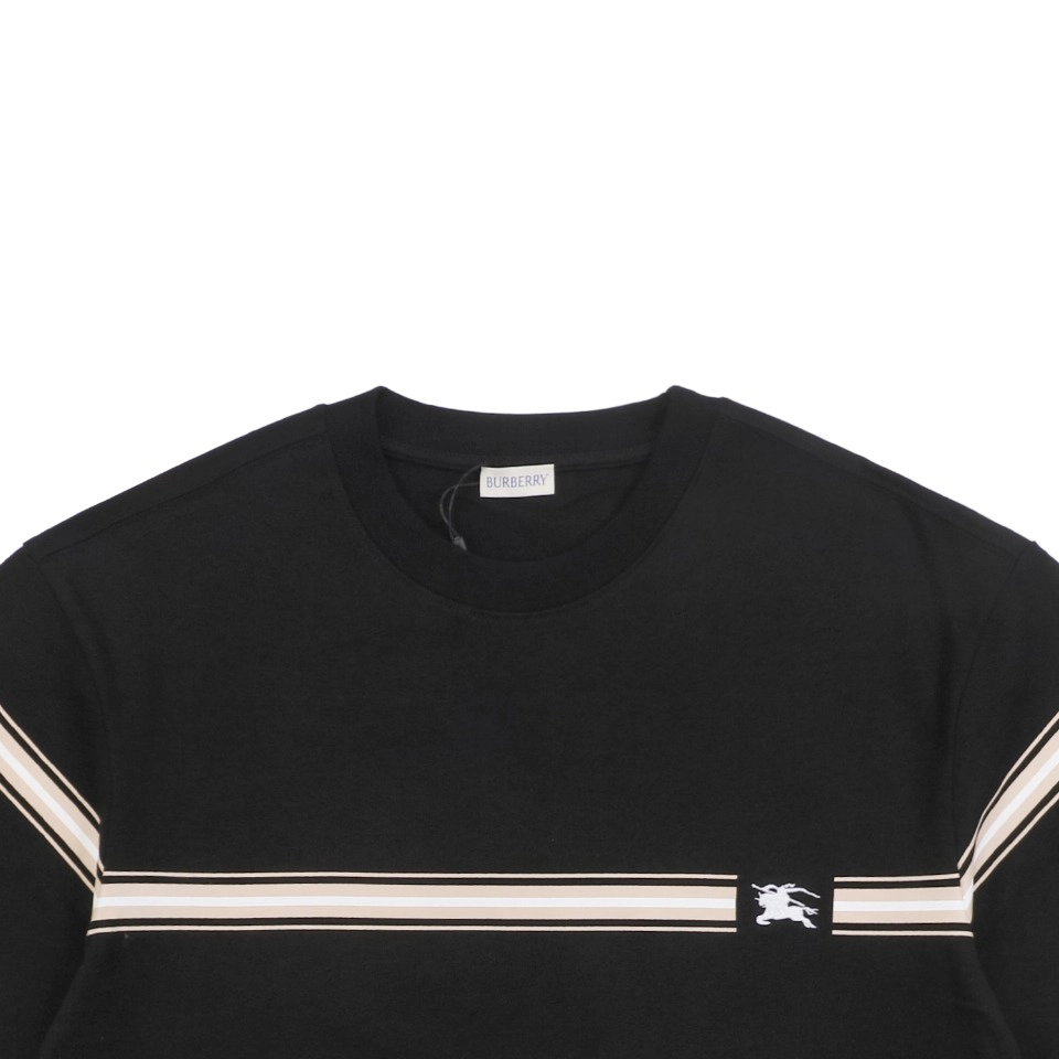 BBrry Horizontal Stripe Knight Logo Embroidery Short-Sleeve Shirt Black2.jpeg