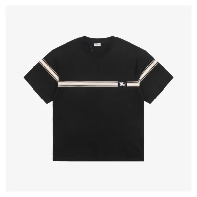 BBrry Horizontal Stripe Knight Logo Embroidery Short-Sleeve Shirt Black