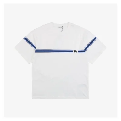 BBrry Horizontal Stripe Knight Logo Embroidery Short-Sleeve Shirt White