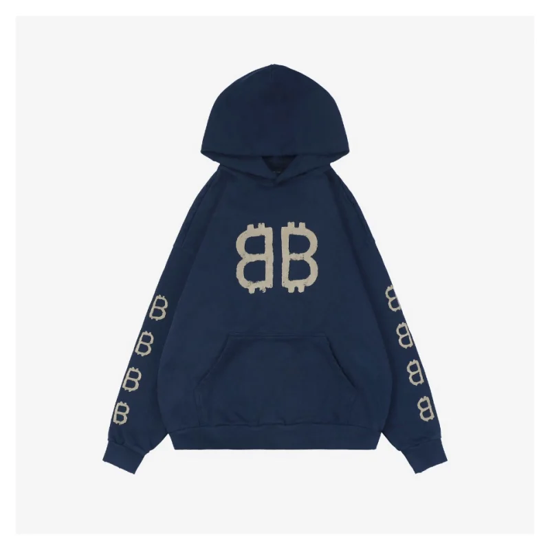 Balenciaga Double-B Mud-Dyed Distressed Print Hoodie