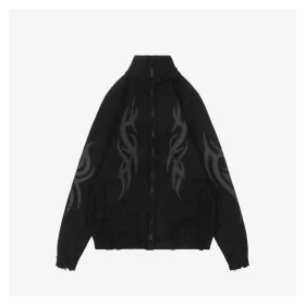 Blcg Flame Totem Distressed Destroyed Cardigan Jacket