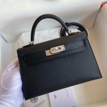 Hermes Kelly Mini II Bag Epsom Leather Black With Silver