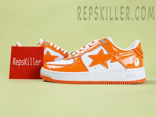 A BATHING APE BapeSta Patent Leather Orange White