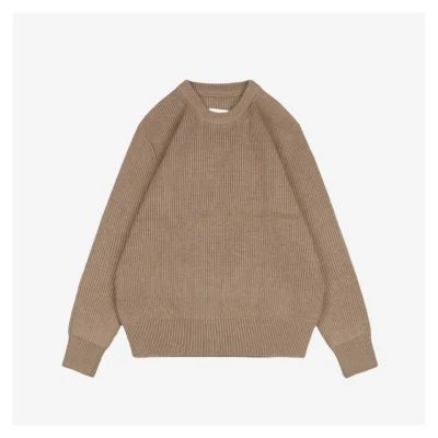 Maison Margiela Back Four-Stitch Detail Plain Crew Neck Sweater Khaki