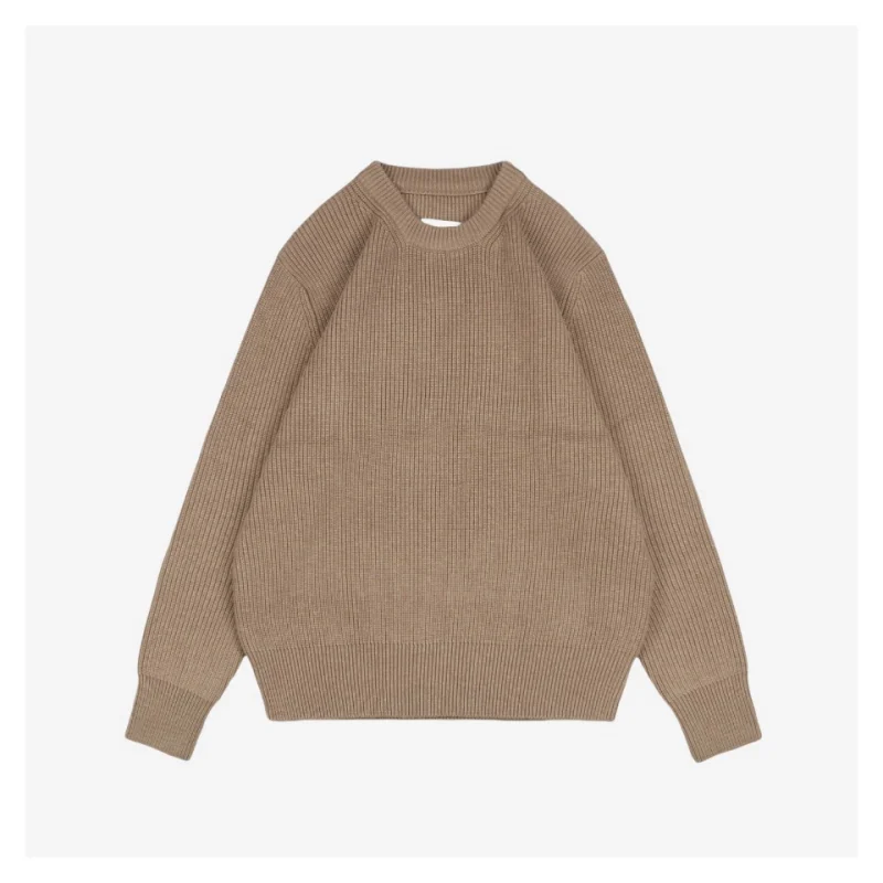 Maison Margiela Back Four-Stitch Detail Plain Crew Neck Sweater Khaki