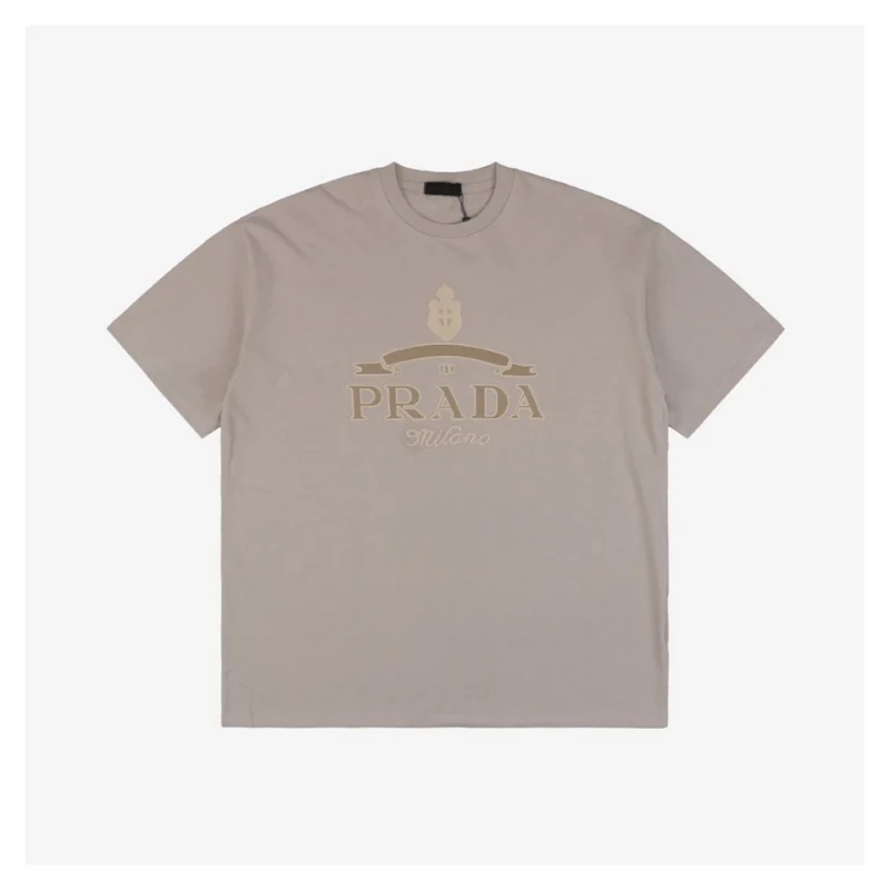 PD Crown Crest Embroidered Lettering Short-Sleeve T-Shirt Beige