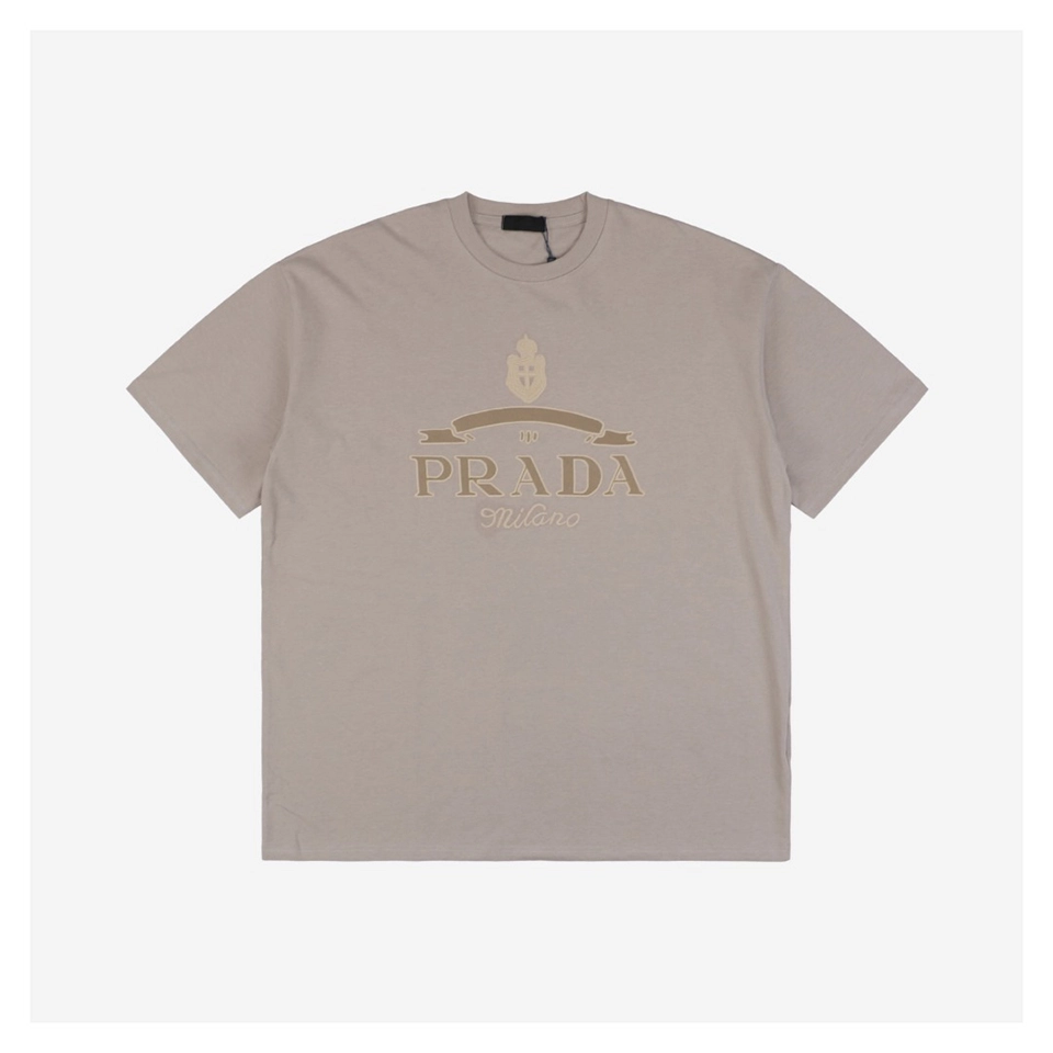 PD Crown Crest Embroidered Lettering Short-Sleeve T-Shirt Beige