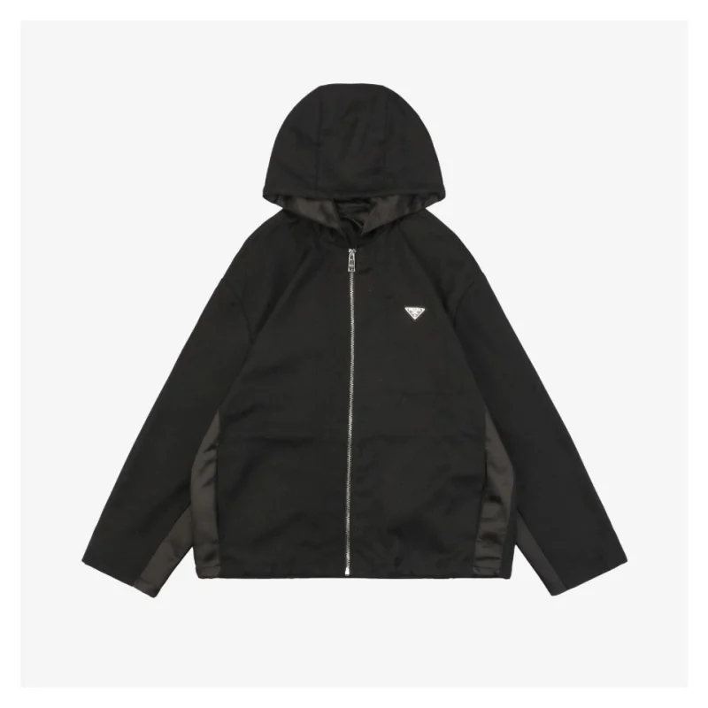 PD Triangle Logo Patchwork Zip-Up Hooded Jacket