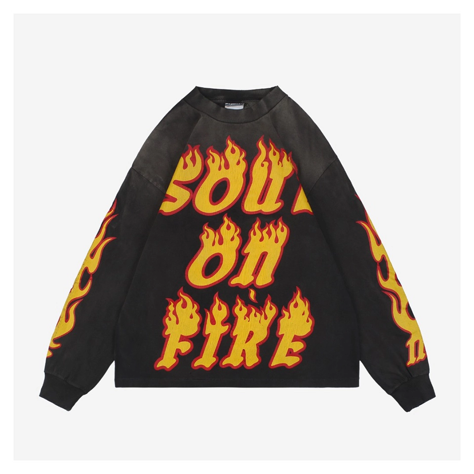 Saint Michael Flame Large Letter Print Long-Sleeve Shirt