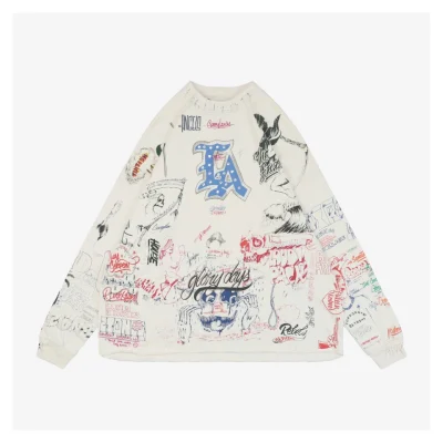 Saint Michael LA Diamond All-Over Graffiti Print Long-Sleeve Shirt